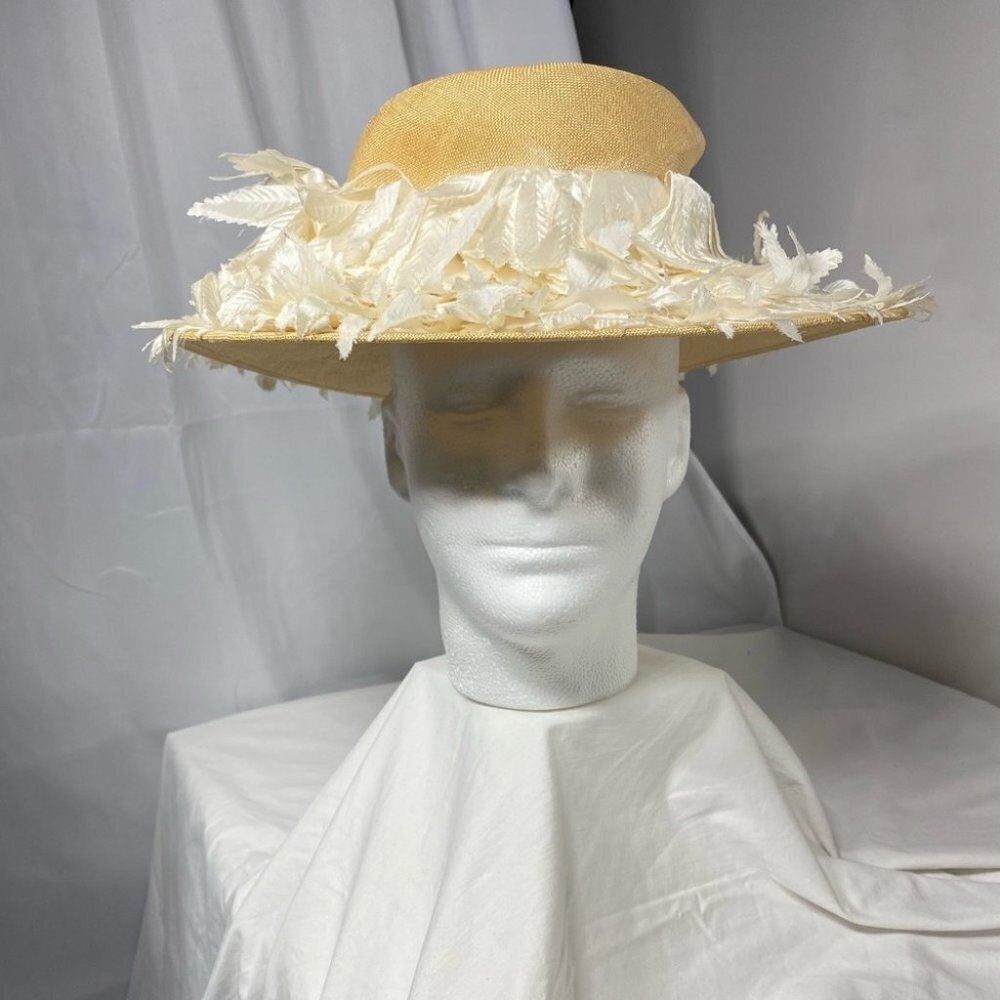 Vintage Jack McConnell Boutique Womens Straw Faux Feathers Hat Costume Parties